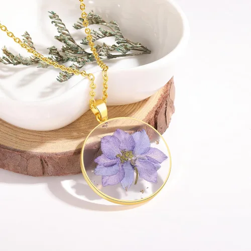 Miniatura 89 de Forget-Me-Not and Queen Anne's Lace Pressed Wildflower Necklace Birth Month Real Flower Necklace Gold/Silver Pressed Flower Jewelry