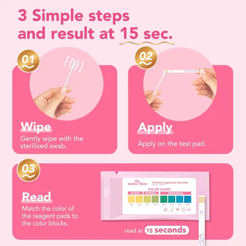Miniatura 3 de Easy@Home Tiras de prueba de pH vaginal: [paquete de 5] Kit de prueba de infección por levaduras y Vaginosis bacteriana para mujeres con hisopos