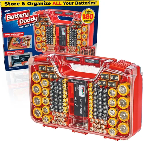 Miniatura 10 de Ontel Battery Daddy - Estuche de almacenamiento y organizador con probador, almacena y protege hasta 180 baterías, doble cara, diseño duradero