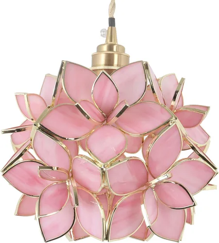 Miniatura 13 de Bieye L10749 - Lámpara colgante de techo de vidrio manchado estilo Tiffany con pantalla de 8 pulgadas de ancho (naranja, 8" flor de cerezo)