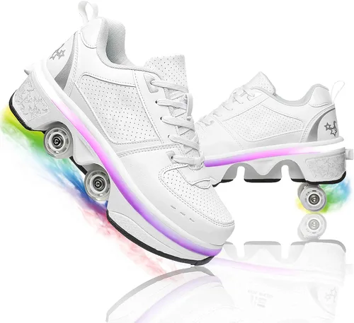 Miniatura 20 de Zapatos de patinaje convertibles para hombres y mujeres, zapatos de paseo automáticos para niños y adultos, patines con doble fila de ruedas, ruedas