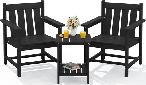 SERWALL - Juego de muebles de patio bistró de 3 piezas, juego de sillas Adirondack para todo clima con mesa auxiliar, juego de muebles de patio al