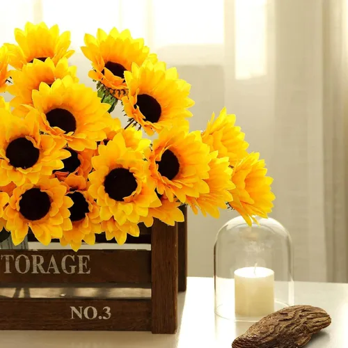 Miniatura 8 de Efavormart - 5 arbustos 70 girasoles artificiales amarillos de seda Decoración de jarrón