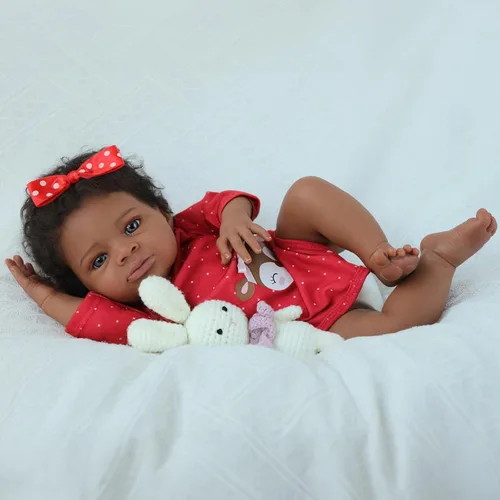 Miniatura 3 de SCOM Muñecas Reborn de bebé niña negra - Muñeca recién nacida africana americana realista de 20 pulgadas, cuerpo suave y pesado con aspecto