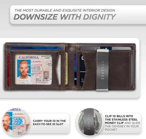Miniatura 34 de Suavell Billeteras delgadas de cuero para hombres. Cartera con clip para dinero. Cartera de perfil bajo RFID Cartera minimalista