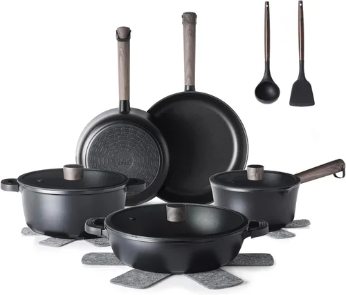 SENSARTE Juego de utensilios de cocina antiadherentes, juego de ollas y sartenes antiadherentes, apto para lavavajillas y horno, compatible con