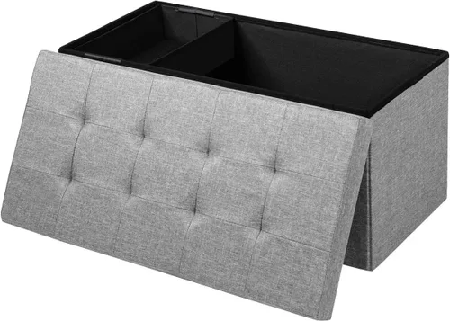 Miniatura 9 de Giantex Banco otomano de almacenamiento, 43 pulgadas de largo, plegable, con bolsillo lateral, divisor, banco de zapatos acolchado para sala de Gris