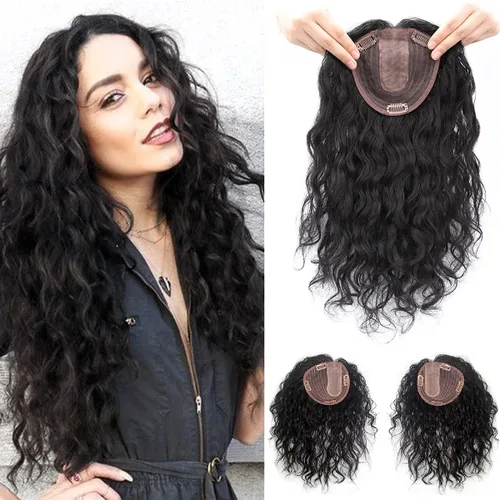 Tope de cabello humano rizado natural para mujer, extensiones de pelo con clip, 5.1 x 5.5 in, parte superior de cabello sedoso, parte superior para