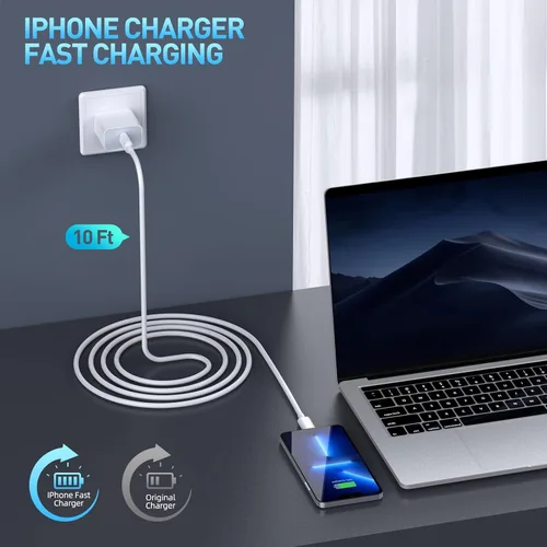 Miniatura 2 de Cargador rápido para iPhone, cargador de iPhone de carga rápida [certificado Apple MFi], paquete de 3 cargadores de Apple, USB C, bloque de carga