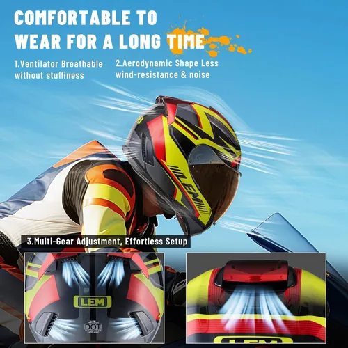 Miniatura 5 de LEM Cascos de motocicleta de cara completa, cascos para hombres, con certificado DOT, PINLOCK y DVS de doble visión, casco de motocicleta de calle