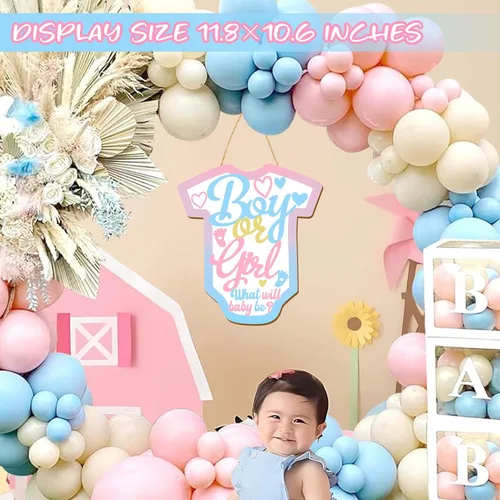 Miniatura 6 de Letreros de madera con texto en inglés «What Will Baby Be», decoración de fiesta de revelación de género, placa colgante para telón de fondo, cartel