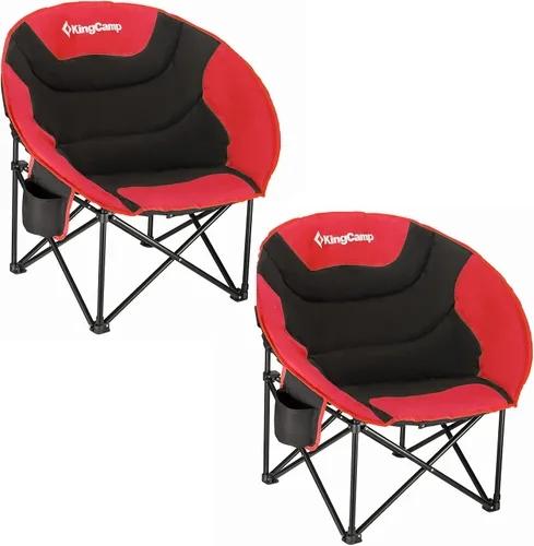 KingCamp Paquete de 2 sillas de campamento acolchadas de gran tamaño con forma de luna, sillas plegables con soporte para tazas, bolsa de