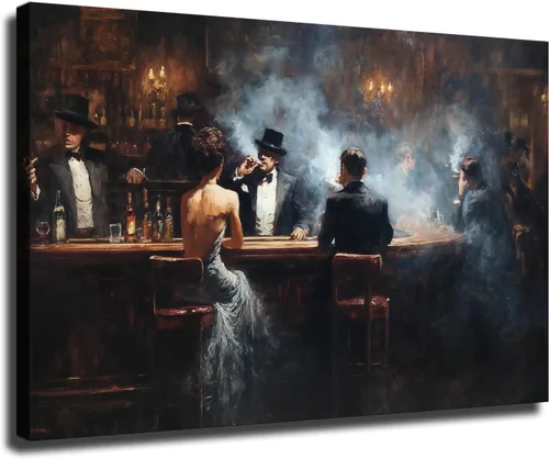 Miniatura 11 de CIDLNMY Póster de lienzo de la época de la Prohibición Speakeasy, póster vintage de la vida nocturna de los años 1920, arte de pared para salón