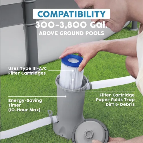 Miniatura 3 de Bestway Flowclear - Cartucho de bomba de filtro de agua para piscina sobre el suelo, 530 galones por hora, 120 voltios con temporizador de apagado