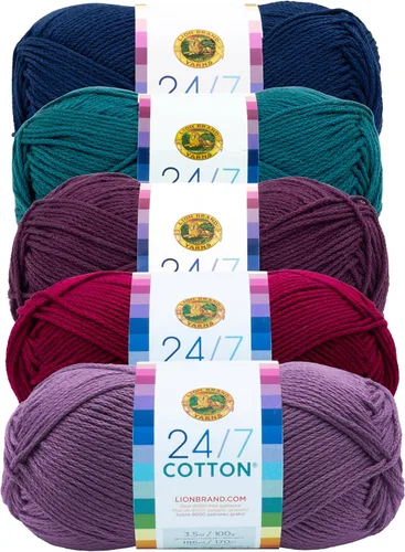 Miniatura 65 de Lion Brand Yarn, Hilo ligero mercerizado de algodón 24/7 para tejer, ganchillo y manualidades, Almirante, 1 paquete, 185 yardas de fibra natural