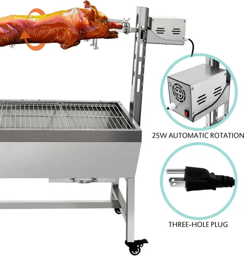Miniatura 5 de Parrilla eléctrica con espetón de 37 pulgadas, soporte para asar cerdo y cordero con capacidad de 132 libras con altura ajustable, kit de parrilla