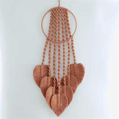 Tapiz de macramé tejido de algodón, atrapasueños, tejido a mano con borlas de plumas, adorno para manualidades, dormitorio, sala de estar, Rosa