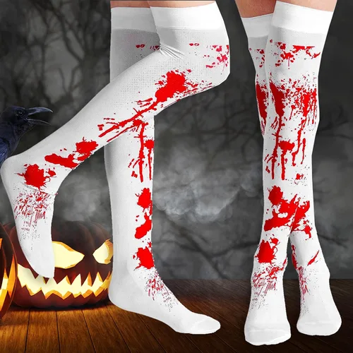 Miniatura 3 de Famiredo Calcetines altos y guantes para disfraz de Halloween, 1 par de guantes manchados de sangre y 1 par de calcetines manchados de sangre