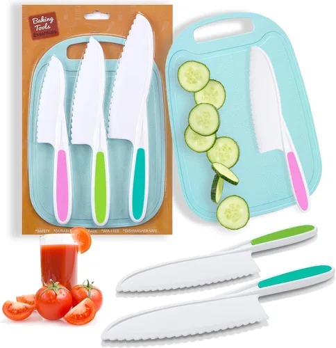 Juego de cuchillos para niños para cocinar de verdad, juego de 4 piezas de cuchillos para niños pequeños, cuchillo de cocina de nailon para