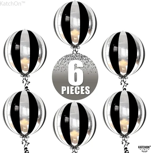 Miniatura 8 de Katchon, Globos grandes de color negro y plateado, 22 pulgadas, paquete de 6, globos a rayas para decoraciones de fiesta en negro y plateado