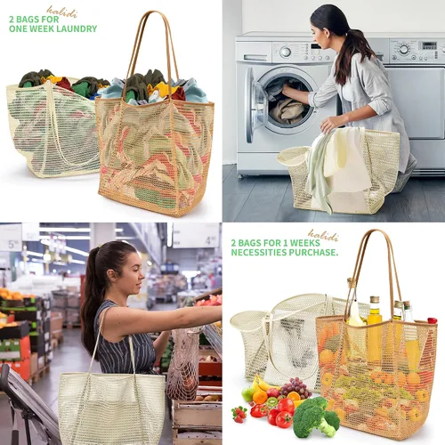 Miniatura 6 de KALIDI Bolso de Mano de Nylon de Playa con Malla, Bolso de Mano Casual Hobo para Mujer, Plegable, MAX 23L, Bolso de Hombro para Playa, Picnic