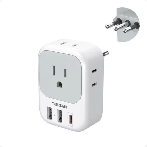 Miniatura 13 de Adaptador de enchufe de viaje europeo USB C, adaptador de enchufe internacional TESSAN con 4 salidas de CA, 3 puertos de carga USB, adaptador