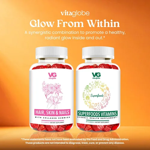Miniatura 7 de VITA GLOBE Gomitas de colágeno para cabello, piel y uñas + 20 mg con vitaminas A, C, D, E, B6 y biotina, suplemento de belleza y bienestar para un