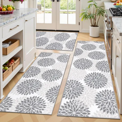Miniatura 11 de Ileading Juego de 3 alfombras de cocina bohemias con corredor, alfombra de cocina, alfombras y tapetes antideslizantes lavables para cocina, suelo