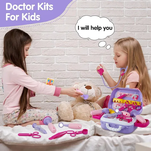 Miniatura 7 de GINMIC Kit de médico para niños pequeños de 3 a 5 años, 22 piezas con juego de rol de Halloween, disfraz de médico y funda de transporte para niños