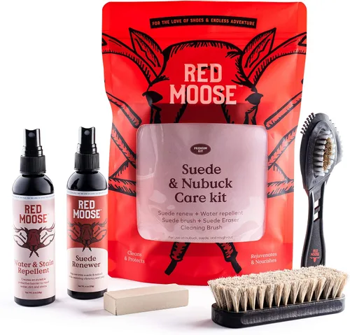 RED MOOSE Kit de limpieza de gamuza y nobuck de 5 piezas, kit de limpieza de nobuk y limpiador de zapatos de gamuza, borrador y cepillos con