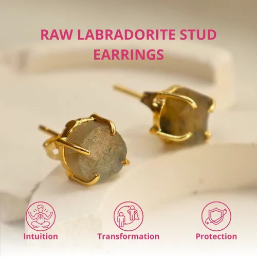 Miniatura 36 de Gempires Natural Raw Prong Setting Stud Earrings, 8-10 mm Crystals Earring, Handmade Jewelry, Gift for Her