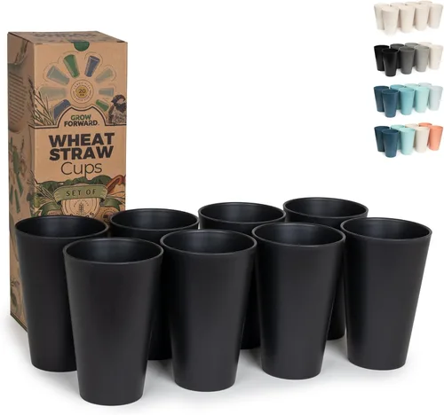 Miniatura 12 de Grow Forward Vasos de paja de trigo prémium – Vasos de plástico duro irrompibles sin BPA de 20 onzas – Vasos de plástico ligero reutilizables