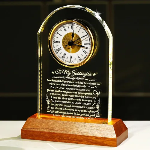 Miniatura 8 de Arikyrist Regalos para Tía de Sobrina y Sobrino con Base de Madera con Luz, Reloj de Cristal Significativo para Tía, Regalos de Cumpleaños, Regalos
