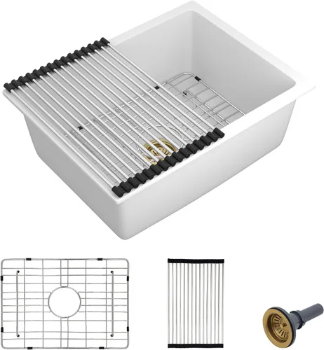 Miniatura 11 de Fregadero de preparación de barra de montaje inferior de 12 x 16 pulgadas, color negro mate, compuesto de cuarzo, clásico bajo encimera, lavabo
