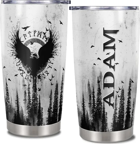 Miniatura 10 de Vaso vikingo personalizado estilo bandera de Estados Unidos, nombre personalizado, doble pared aislada al vacío, taza de 20 onzas, 30 onzas