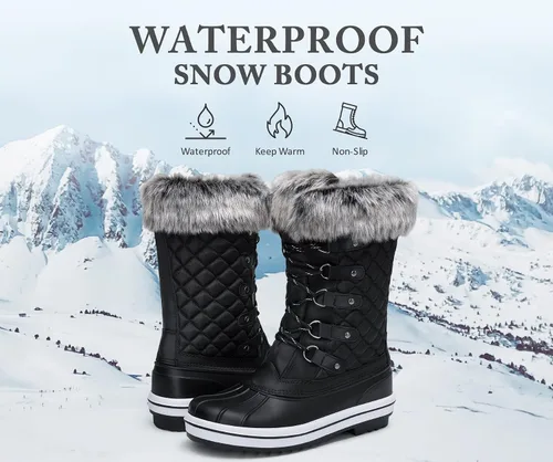 Miniatura 5 de VEPOSE Botas de nieve impermeables para mujer Calzado a media pantorrilla de agujetas con pieles