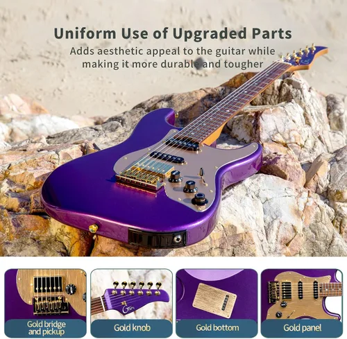 Miniatura 4 de GTRS Kit de guitarra eléctrica inteligente S900 con transmisor inalámbrico UHF, sistema inteligente de guitarra de práctica con 126 tipos de Púrpura