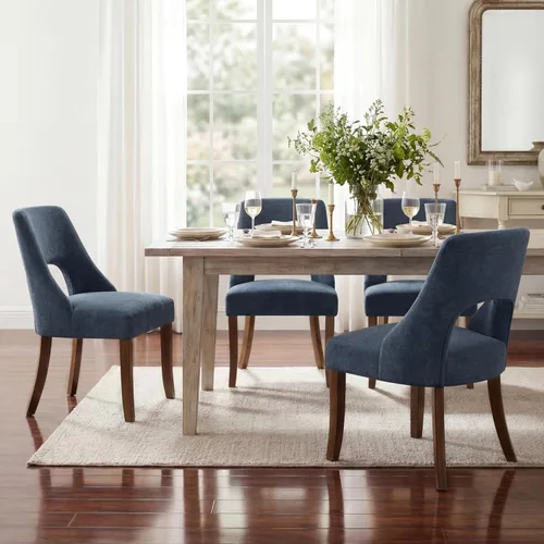 Miniatura 26 de UVV Juego de 2 sillas de comedor de madera, sillas de comedor modernas de mediados de siglo tapizadas en tela para cocina y comedor, silla de cena