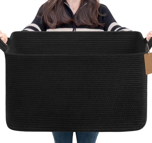 Miniatura 26 de Goodpick Cesta de Almacenamiento Negra para Estantes, Cestas Tejidas para Almacenamiento, Cestas de Almacenamiento de Juguetes para Niños, Cesta