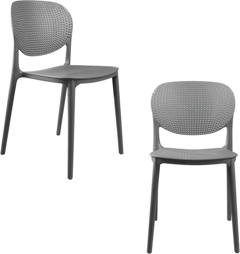 Miniatura 11 de CozyBlock - Silla de comedor apilable perforada de malla para interior y exterior, juego de 2 (Biege)