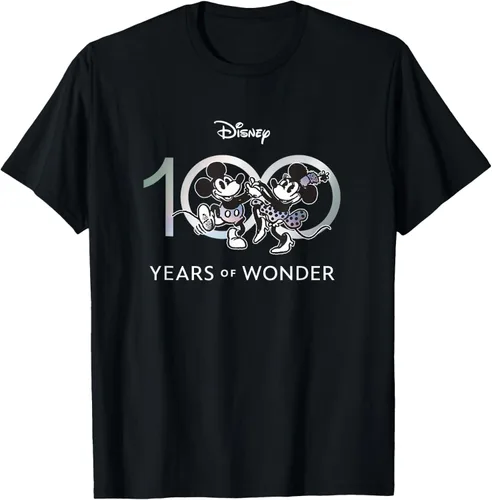 Disney 100 Years of Wonder Mickey & Minnie Dancing - Camiseta retro de manga corta, color negro, talla S, Negro -