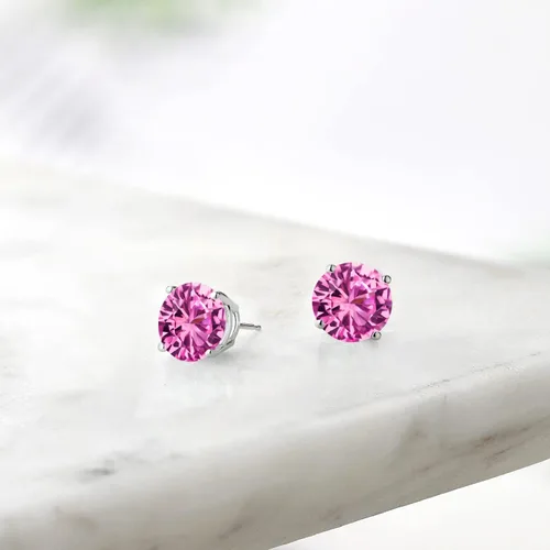 Miniatura 143 de Gem Stone King Aretes de plata de ley 925 con piedra natal redonda de 0.276 in para mujer