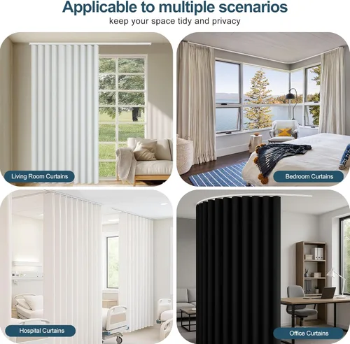 Miniatura 5 de MaKefeile Sistema de rieles de cortinas de techo, rieles de cortina flexibles y flexibles para montaje en techo, riel deslizante de aluminio Blanco