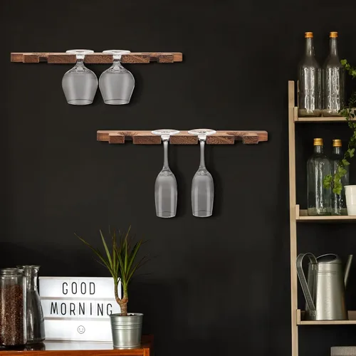 Miniatura 7 de Ripeng 4 piezas de estante de pared de madera para copas con soporte para champán, estante rústico para colgar copas de vino, estante flotante