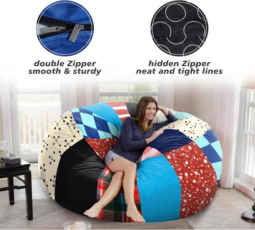 Miniatura 4 de Funda de puf gigante de 6 pies - Funda de puf de terciopelo holandés suave y esponjosa (sin relleno, solo funda), funda de sofá holgazán extragrande