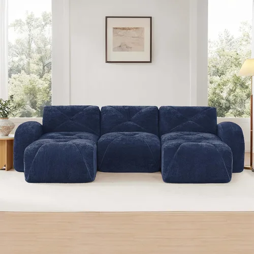 Miniatura 3 de Sofás modulares en forma de U de 110.6 pulgadas para sala de estar, moderno sofá sin hueso de terciopelo con 2 otomanas, no requiere montaje, cómodo