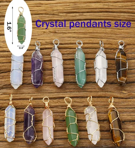 Miniatura 3 de Lezam 24 piezas de dijes de cristal de curación para mujeres, piedras naturales de cuarzo de chakra, dijes hexagonales de piedra preciosa a granel