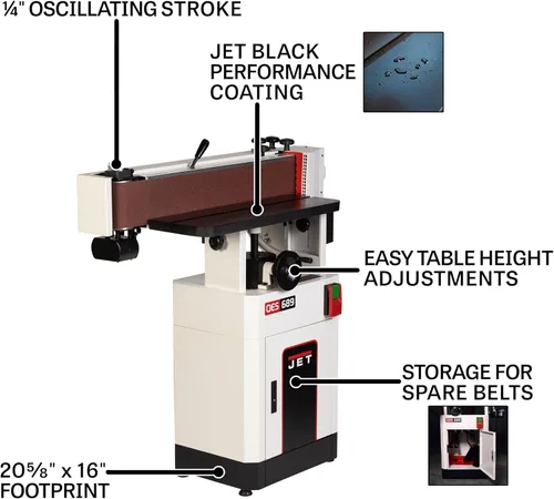Miniatura 8 de JET Lijadora de borde oscilante negra de 6" x 89", 1-3/4 HP, 115/230V 1Ph (modelo OES-689-BLK)