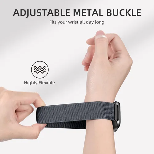 Miniatura 3 de DaQin Paquete de 5 correas elásticas deportivas de nailon compatibles con Fitbit Versa/Versa Lite/SE/Fitbit Versa 2 bandas para hombres y mujeres