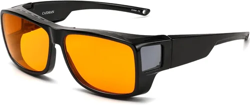 CAXMAN 99.9% gafas de luz azul para dormir, lentes teñidas de naranja para un buen sueño, se ajustan sobre las gafas que cubren completamente tus